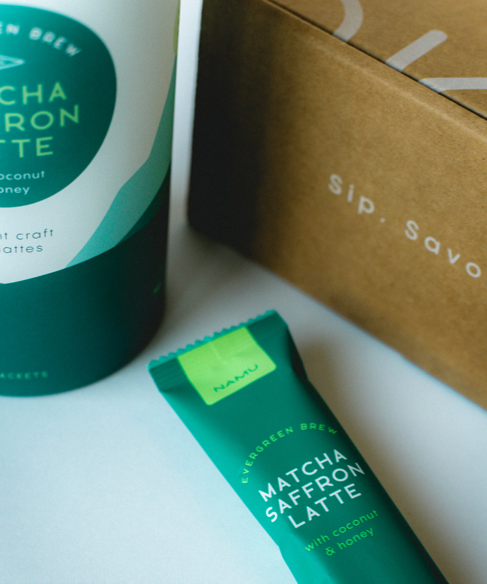Evergreen Brew Matcha Saffron Latte with Coconut & Honey namuteas